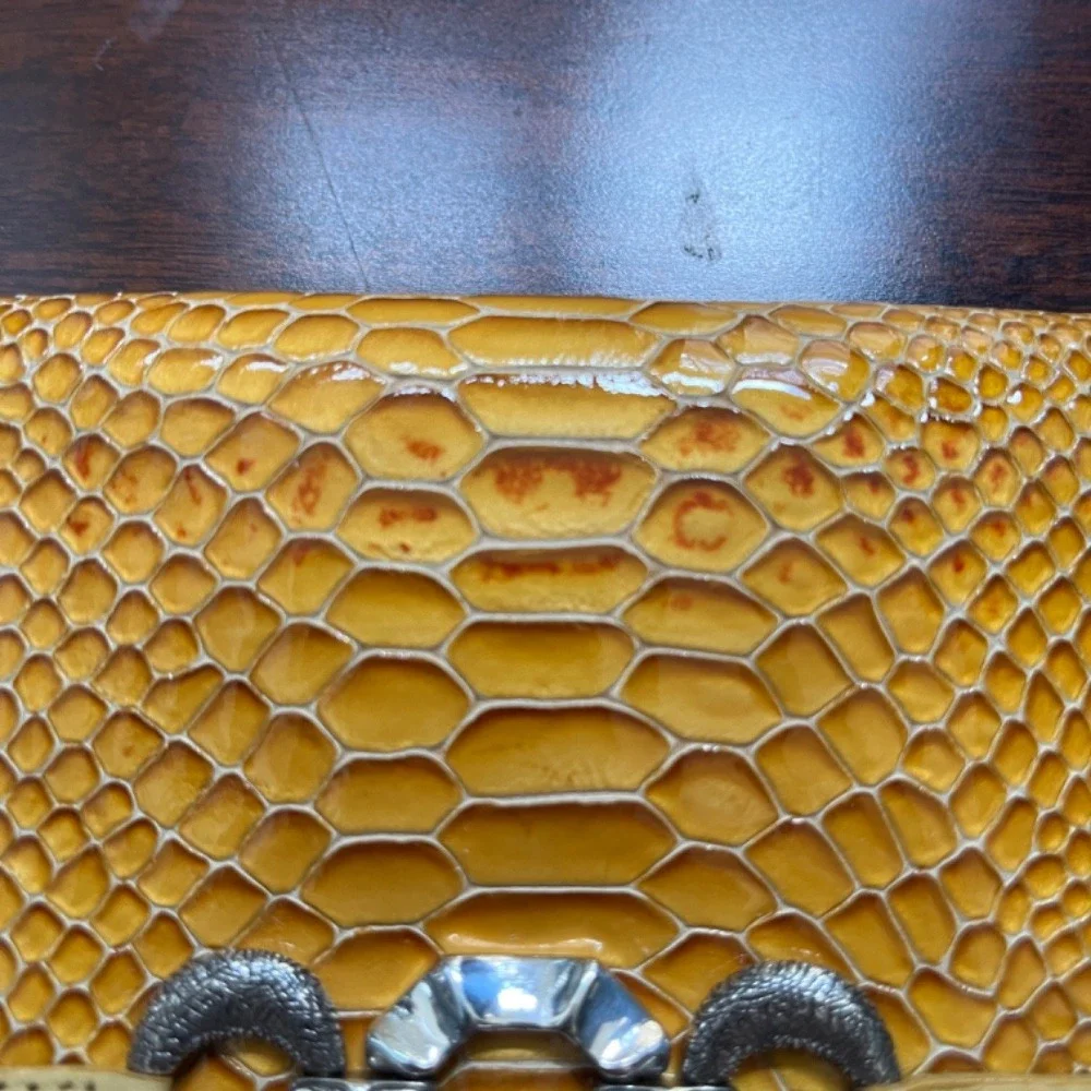 Brighton Snakeskin Wallet Patent Leather Crocodile Tan Silver Preppy Y2K Travel‎